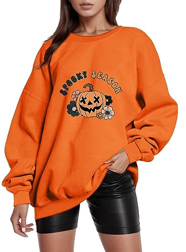 WVONIF Sweat à Capuche sans Manches imprimé Halloween pour Femme Pull Plaid Rose (Orange-4, XL)