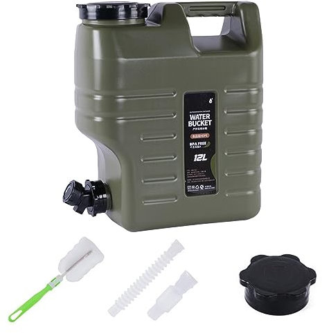 Agua Camping 12 litros con Grifo, bidón Agua portátil HDPE Grado alimenticio con Tubo extensión, Cepillo Limpieza, Tanque Agua sin BPA para Pesca al Aire Libre,