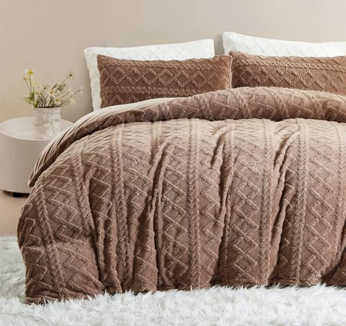 AShanlan Flanell Bettwäsche 135x200 Taupe Braun Winter Warme Flauschig Biber Bettbezug 2 Teilig Superweich Fleece Samt Deckenbezug mit Reißverschluss und Kissenbezug 80x80 cm