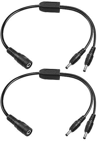 YACSEJAO DC Y Splitter Cable 2PCS 12V DC 3.5mm x 1.35mm 1 Female to 2 Male Adapter Cord for CCTV Security Camera, DVR, HDVD, LED Strip Light(1FT/30CM)