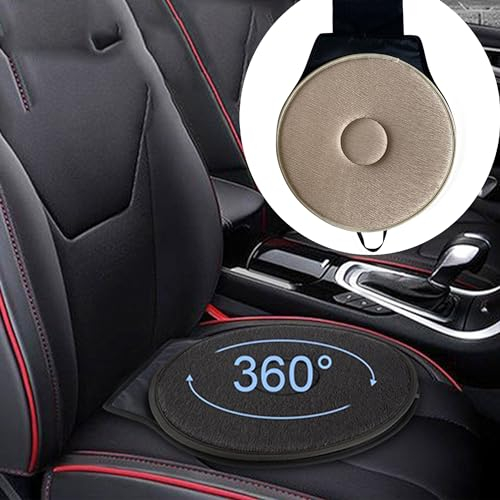SUQ Autositzkissen, 360 Kissen Rutschkissen Rollstuhl Auto Drehkissen, Plattenspieler Multifunktional für Kissen Stuhl Hocker Einfache Autos, tragbares Memory-Schaumstoff-Sitzkissen (Beige)