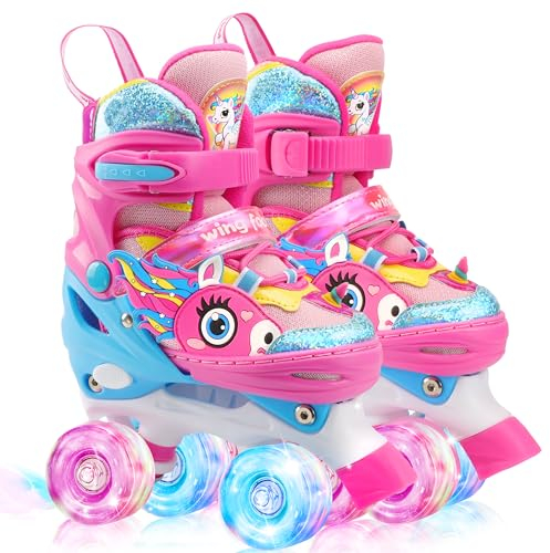 Licorne Roller Enfant Fille Patins à roulettes Ajustable avec Roues Allumées 4 Taille Réglable pour Filles Garçons Débutants Cadeau Noël d'anniversaire