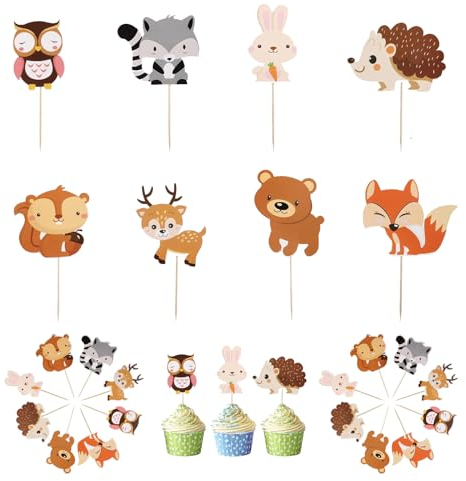 24 Stück Waldtiere Kuchendekoration Tortendeko Waldtiere Kuchen Tortendekoration für Geburtstag Kindergeburtstag Party Cake Topper
