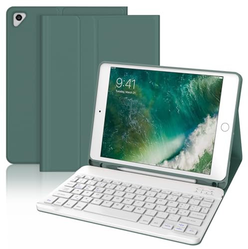 WINCHKING iPad Tastatur mit Hülle für iPad 6 Generation 2018/iPad 5 Generation 2017/iPad Air 2/1/iPad Pro 9.7, italienische Bluetooth-Tastatur, magnetisch, kabellos, abnehmbar, Dunkelgrün