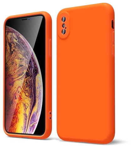 oakxco for iPhone X Case/iPhone 10 Xs Phone Case Liquid Silicone, Neon Bright Solid Color, Thin Slim Soft Rubber Gel Matte TPU Plain Simple Cover for Women Girl Cute, Neon Orange