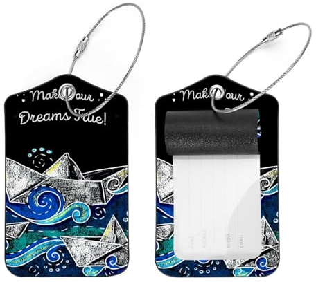 Gepäckanhänger aus nautischem Papier für Koffer, Gepäckanhänger aus Leder für Reisen, Edelstahlschlaufe für Damen, Tasche, Rucksack, 2 Stück