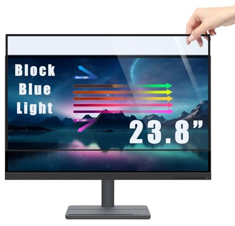 PYS 23.8 Blue Light Blocking Screen Protector for Computer Monitor Removable 16:9 Aspect Ratio 23.8 inch Anti Blue Light Anti Glare Filter Easy on/off for Eye Protection