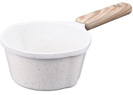 Nonstick Sauce Pan, Small Milk Pot Pan with Pour Spouts, Wooden Handle, Multipurpose Pots, Easy to Clean, Small Kitchen Pots, Saucepan for Pouring Oil, Milk Heating, Frying (White)