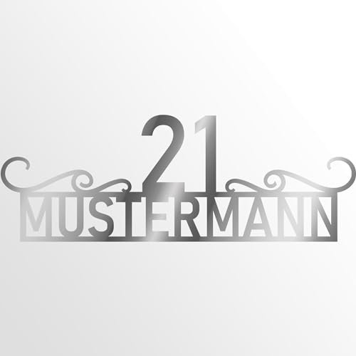 INDIGOS UG - Türschild - Schilder selbst gestalten - Aluverbundplatte - Name, Hausnummer - edel - 60 cm - Wunschname - Namensschild - Schild personalisiert - Schild für Familie, Freunde, Geschenk