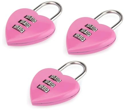 Lot de 3 cadenas à combinaison rose en forme de cœur pour filles et femmes, mini cadenas à code réinitialisable à 3 chiffres pour l'école, serrure de casier, cadenas rose et moraillon