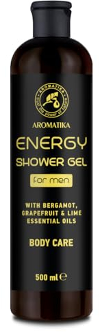 Gel Douche Homme Énergie 500ml - Gel à l'Huile Essentielle de Bergamote - Huile Essentielle de Pamplemousse - Huile Essentielle de Citron Vert - Soin de la Peau - Nettoyant et Soin - Parfum Frais