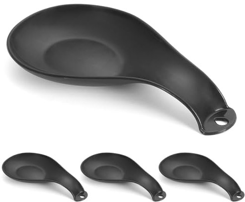 ReaNea Lot de 4 repose-cuillères en plastique noir pour cuisinière, ustensiles de cuisine pour louches, pinces, spatule, porte-cuillère, passe au lave-vaisselle