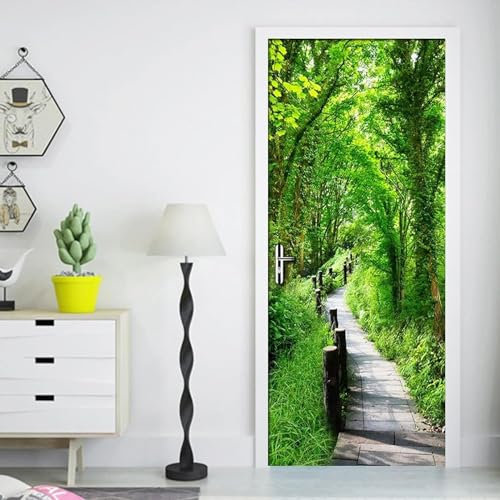 3D Grüner Waldweg Tür-Foto, Selbstklebender Türaufkleber, Poster, Tapete, Wandbild, Kunstwandaufkleber 90 X 200 Cm Für Wohnzimmer Schlafzimmer Badezimmer Küche Büro Pvc Abnehmbare Türdekoratio 0