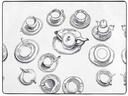 KDUBNJDS Grand tapis de voyage (théières et tasses dessinées à la main) avec envers antidérapant qui ne perd pas ses poils - Pour chambre à coucher, salon, salle de jeux - Pour décoration de ferme -