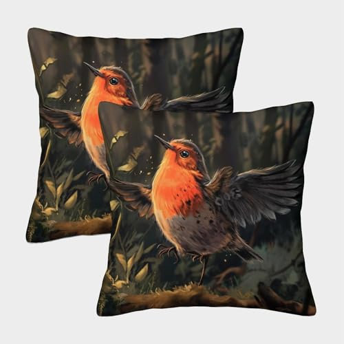 ChengzeTCo Rotkehlchen Personalisiertes Kissenbezug 2er Set - Dekorative Bezüge Für Sofa, Schlafzimmer, Auto - Geeignet Für Allergiker 50x50cm