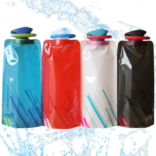 4 Pezzi Bottiglia d'acqua pieghevole,700ml Borraccia flessibile riutilizzabile,Borraccia sportiva portatile con moschettone per viaggi,escursioni,esplorazioni