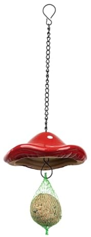 Meisenknödelhalter aus Keramik mit glasiertem Dach Meisenknödelhalterung Fliegenpilz (Fliegenpilz)