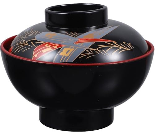 Muteitt Miso Soup Bowl with Lid Traditional Japanese Melamine Noodle Bowl Rice Bowl Snack Bowl Dessert Bowl Appetizer Bowl for Home Restaurant