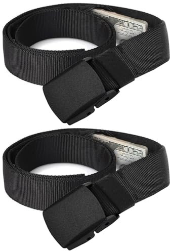 RAFIYU 2 Pièces Ceinture de Voyage Porte-Monnaie Avec Pochette Secrète, Cache Billets Pour Espèces, Idéal Pour Voyage et Activités Quotidiennes (Noir)
