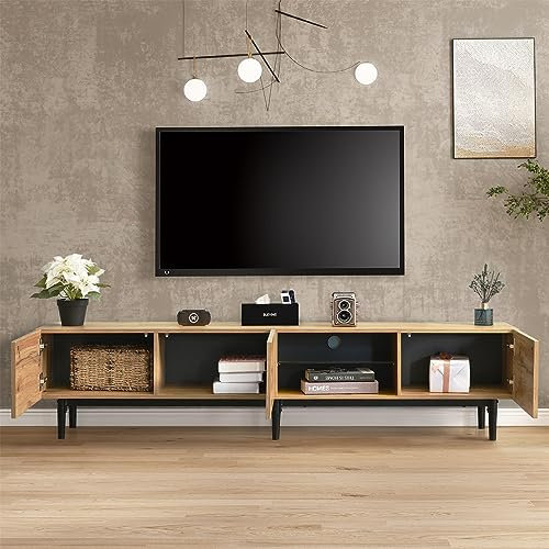 Mueble De TV Moderno, Mueble Multimedia con Luz Led Ajustable Y Tres Armarios, Mueble AV con Puerta De Un ala con Mecanismo De Rebote para Salón