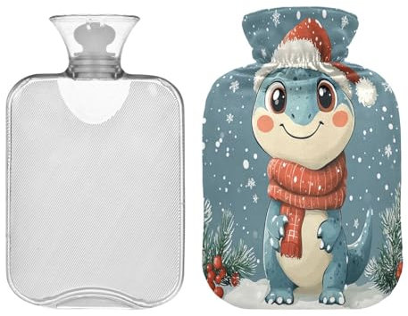 JUMBEAR Wärmflaschen mit süßem Dinosaurier-Motiv, mit weichem Bezug, Schmerzlinderung, 2 l, für Hände und Füße, warme Wassersäcke, bequem schlafen