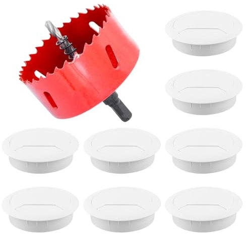 8Pcs Desk Grommet with Hole Saw, White Table Cable Grommet 60mm with Hole Saw, Round Cord Cable Hole Cover Wire Organizer for Home and Office Table