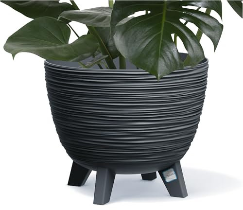 EDANTI Blumentopf Blumenkübel mit Füßen Pflanzkübel Rund Übertopf Pflanztopf Schale Pflanzschale (Anthrazit, 23,6 cm)
