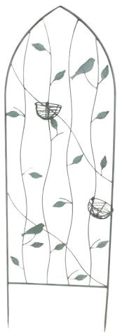 Treillis en métal pour plantes grimpantes d'extérieur avec motif décoratif sur pied - Grillage vert/blanc - 100 x 35 cm - Panneau rectangulaire