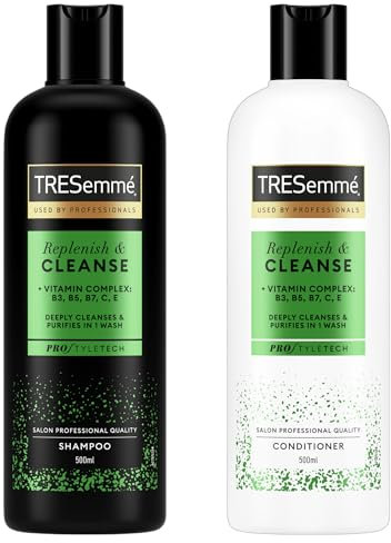 TRESemmé Replenish & Cleanse Shampoo and Conditioner Set, 500ml Each | Vitamin Complex B3, B5, B7, C, E | Deep Cleansing & Purifying | Professional Salon Quality | 2 x 500ml