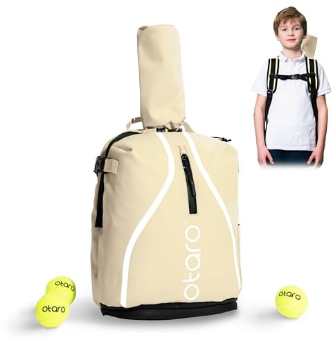 Otaro Tennisrucksack Kinder (beige) | Tennistasche Kinder für 5–11 Jahre | Innovative Raumaufteilung & Hochwertige Verarbeitung | >60.000 begeisterte Kunden | Nie mehr Chaos in der Tennistasche |