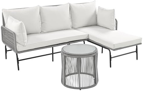 xixiworkshop Gartenmöbel Set Garten Lounge aus Polyester-Seil, Wetterfest Outdoor Sofa Set inkl. Stühlen/Teetischen/Kissen, Sitzgruppe für 5-6 Personen für Garten Terrasse