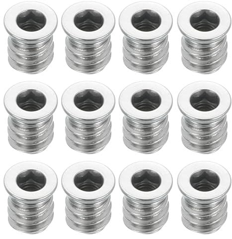 sourcing map 12Pcs Threaded Inserts Nuts, M4x10mm Hex Socket Drive Nut Inserts for Wood - 304 Stainless Steel Screws Furniture Screw in Nuts Bolt Fastener Connector Wood