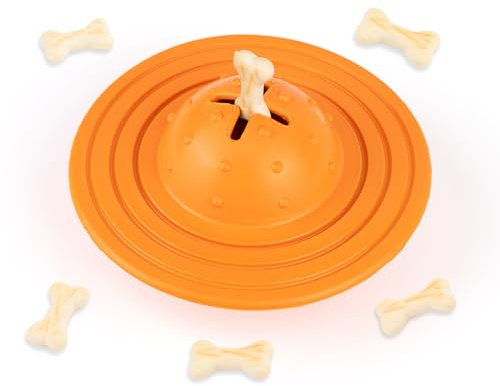 Fuzzl Eco Rubber Chuck & Treat Sky Saucer - Orange - Long Lasting Dog Chew Toys for Aggressive Chewers Strong Dog Toy for Dogs Durable Puppy Toys
