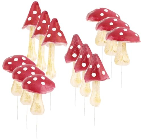 com-four® 12x Fliegenpilz - künstliche Pilze zum Einstecken in Kränze und Gestecke - Schwammerl als tolle Herbstdekoration - Kunst-Pilze