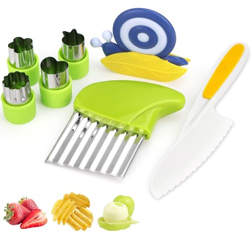 NCTNCX Kindermesser 7-teiliges Kinder Schneideset inklusive Kinder Sparschäler, Wellenschneider, Kindermesser & Ausstechformen, Montessori Messer | Kinder Sparschäler, Wellenschneider, Ausstechformen, Montessori Messer