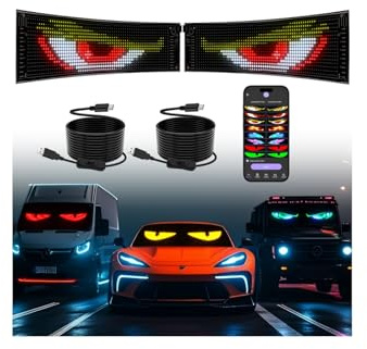 XAXVSTS 2pcs Devil Eyes LED for Car,15x4 Full Color Huge Bright Scrolling Led Light Sign for Car Window,Programmable Personalised Led Name Sign,led Eye Lights for Truck,App Control USB 5V