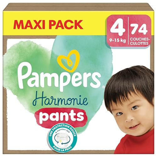 Pampers Harmonie Windeln, Größe 4, 74 Windeln, 9 kg - 15 kg, weicher Hautschutz mit 100% Saugfähigkeit Pampers