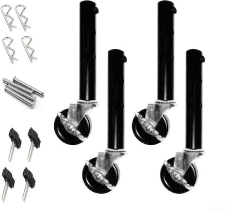 Metall-Tischbein – Rollenverlängerungs-Set – mit Rädern höhenverstellbar – Möbelerhöhungen für Klapptische, Schreibtische, Küchenarbeitsplatten mit rutschfesten Gummifüßen, schwarz, 4 Stück