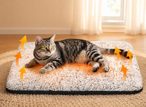WanpeeGoo Self Warming Cat Bed, Heated Cat Bed, 2.0 Upgraded Thermal Foil Heating Pad, Plush Self-Heating Pet Mat for Crate, Floor, with Removable Washable Cover, Non-Slip, 15x19
