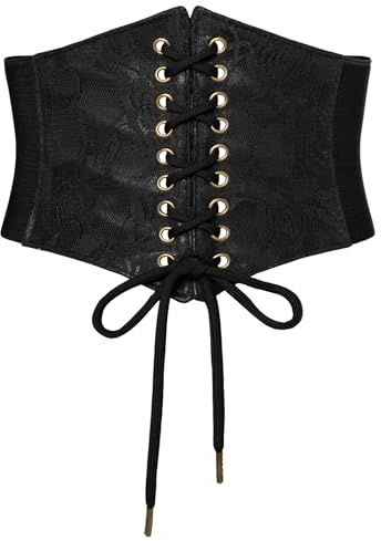 SCARLET DARKNESS Damen Mittelalter Gürtel mit Spitze Lace-up Gürtel | Elastischer Bund Steampunk Gürtel