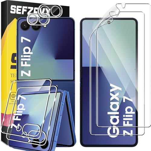 SEFZAVX 2+2+2 Piezas Protector de Pantalla para Samsung Galaxy Z Flip 7 Cristal templado, Sin Burbujas, Alta Definicion, 9H Dureza Cristal Templado Anti-Arañazos Vidrio Templado Protectora