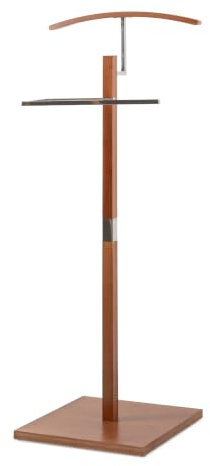 TAISSU - Herrendiener Mod. VAREN - Verchromte und Holzoberfläche - Mit oberer Kleiderstange und Hosenstange - 47 x 35 x 111 cm - Edelstahl und Holz - Herrendiener für das Schlafzimmer