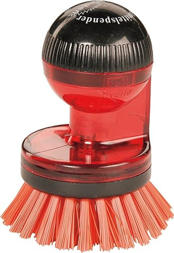 haug bürste - Knopfbürsten/Spül- und Topfbürste - mit Spülmittelspender - Material: Nylon - Größe: L 65 x B 45 x H 90 mm - Farbe: Transparent Rot - Made in Germany