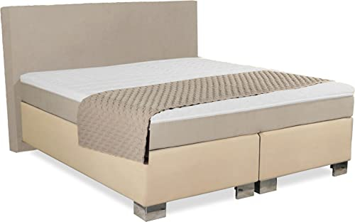 Boxspringbett Rom II 140x200 cm Beige Creme in verschiedenen Stoffen Echtes Boxspringbett mit Doppelunterfederung Tonnentaschenfederkern Matratze und Topper Härtegrad H2 H3