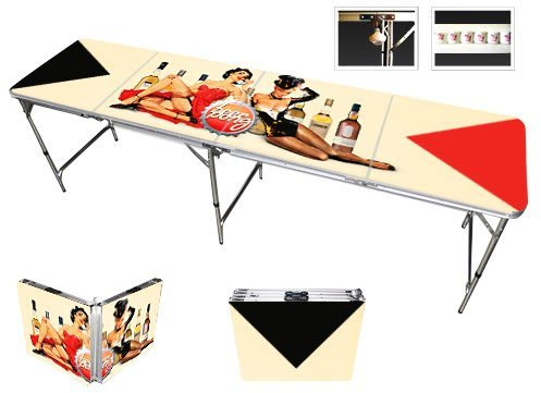 Red Cup Pong Klappsessel 8 Beer Pong Tisch mit Flaschenöffner, Ball Rack und 6 Pong Bälle – Pin Up Girls Design