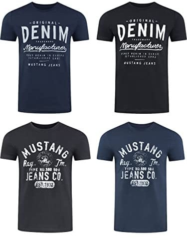 MUSTANG Tshirt Herren Baumwolle Regular Fit 4er Pack Set Rundhals Kurzarm Sommer Tee Shirt Logoprint, Größe:XL, Farbe:Pack 2