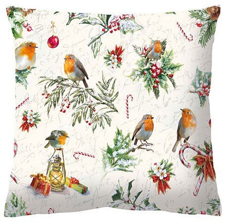 Ambiente Kissen 34 x 34 cm Weihnachtsschmuck und Rotkehlchen Kissen quadratisch
