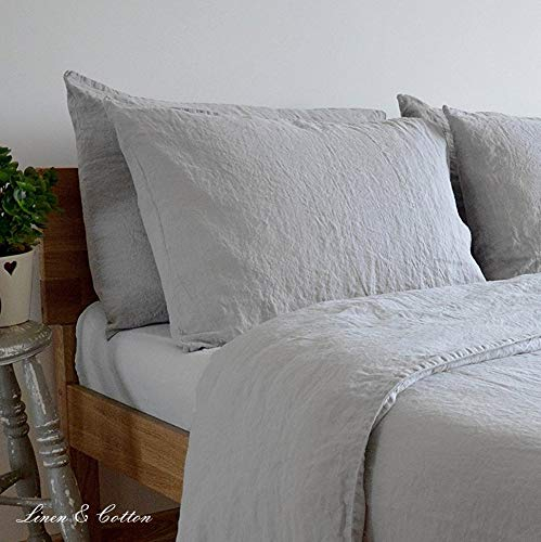 Linen & Cotton Weicher Griff Kissenbezug Kissenhülle Alicia Einfarbig - 100% Leinen, Hellgrau Grau (50 x 70 cm) Bettkissenbezug Kopfkissenbezug Bettwäsche Sommer Kissen für Bett Schlafzimmer Home