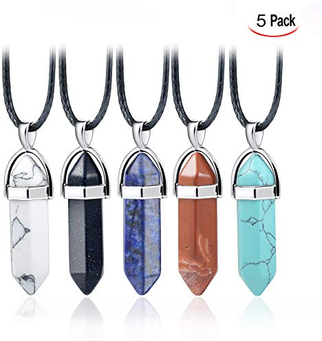 OFKPO 5 Pcs Collar Colgante de Cristal Hexagonal Piedra de Cuarzo para Hombre y Mujer