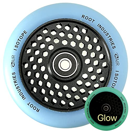 Root Industrie Air Honeycore 110mm Stunt-Scooter Rolle + Fantic26 Sticker (Isotope Schwarz/Pu Türkis) Leuchten im Dunkeln !